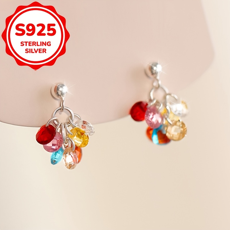 2pc Women's 925 Sterling Silver Grape Cluster Stud Earrings
